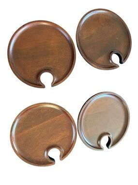 Pottery Barn Set of 4 Wooden Mingling Plates/ Tray Wine Glass Holder Expresso